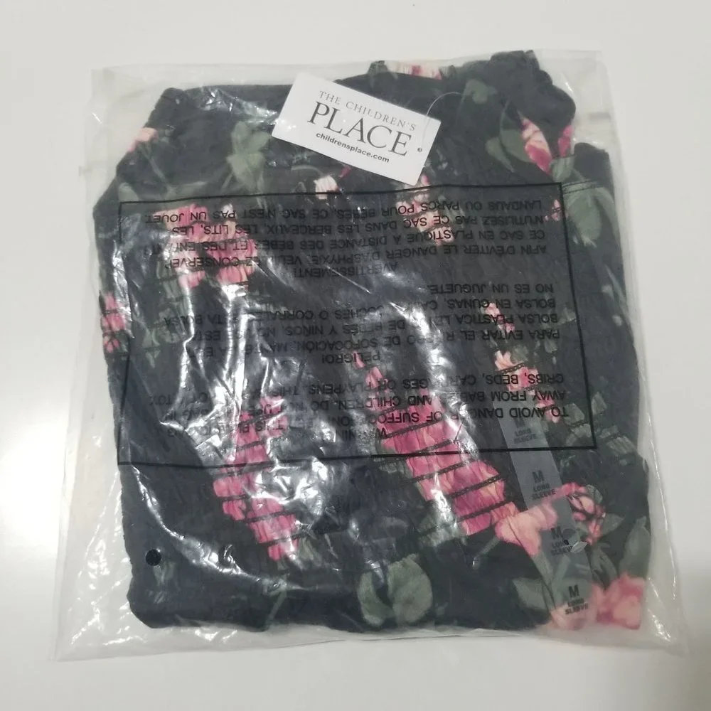 NWT‎ The Children’s Place  Girls Print Smocked Top - Black Size M